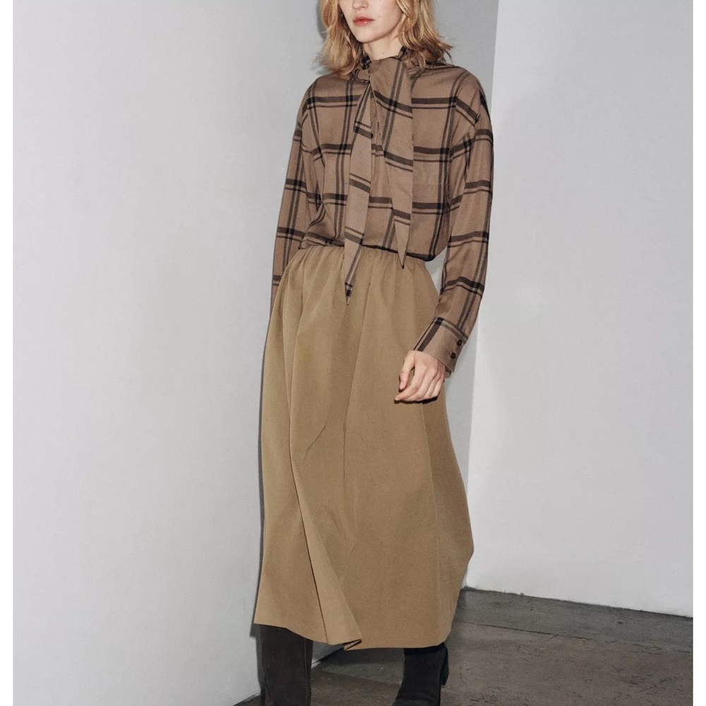 NWT ZARA ZW Collection Cape Midi Skirt Size XL Beige, khaki, taupe - Picture 2 of 13